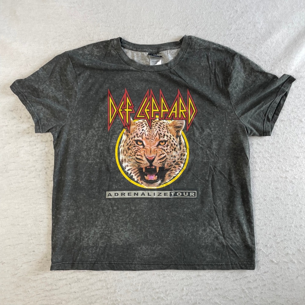 Def Leppard Graphic T-Shirt XL‎ Gray Adrenalize Tour Acid Wash Short Sleeve